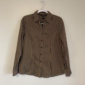 Grace Button-Up Shirt Perfect Fit Blouse Tan Black Stripe Size 6